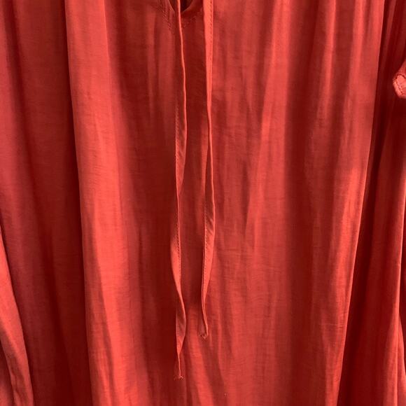 Flutter Sleeve Tie Front Rust Orange Blouse Medium Sleeveless Flowy Ruffled Top - Picture 6 of 11